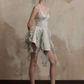 Gray suspender low-cut waist satin miniskirt homecoming dress R4836