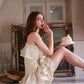Cream Off-Shoulder Ruffle Mini Dress with Lace Trim & Elasticated Waist R9181