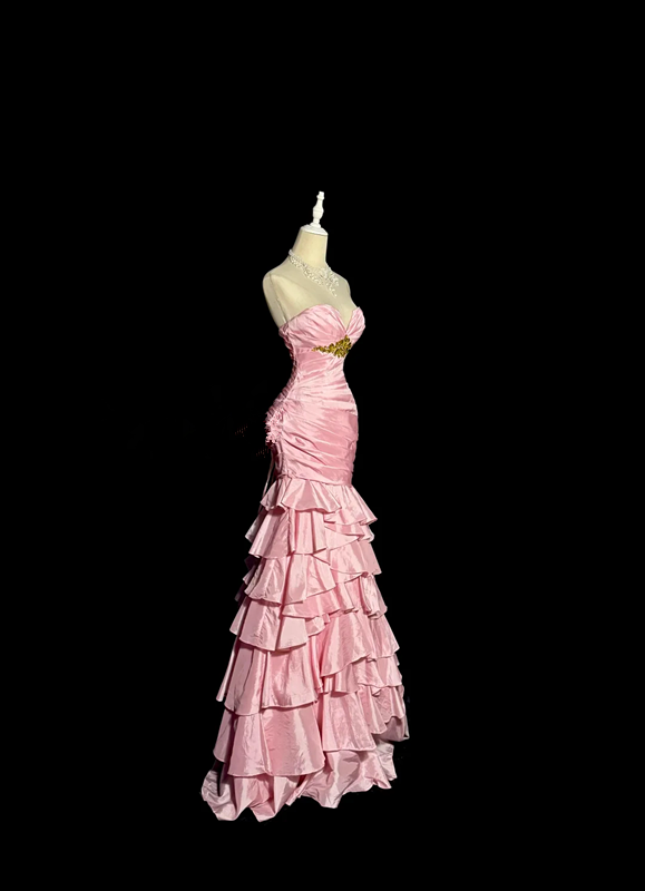 Pink strapless fitted waist bodycon tiered skirt ball gown R8097