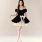 Black one-shoulder slim waist A-line puffy skirt homecoming dress R5399