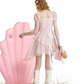 Romantic Pink Floral Dress With Puff Sleeves, Asymmetric Hem And Chiffon Accents R9313