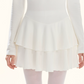 White Long Sleeve Tiered Mini Dress With Ruched Neckline And Bow Detail R9295