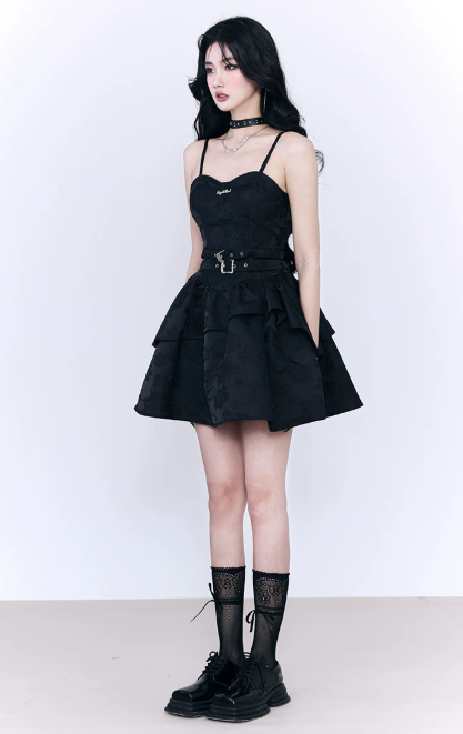 Sweet Cool Style Mini Dress With Belt Detail And Ruffled Hem R9439