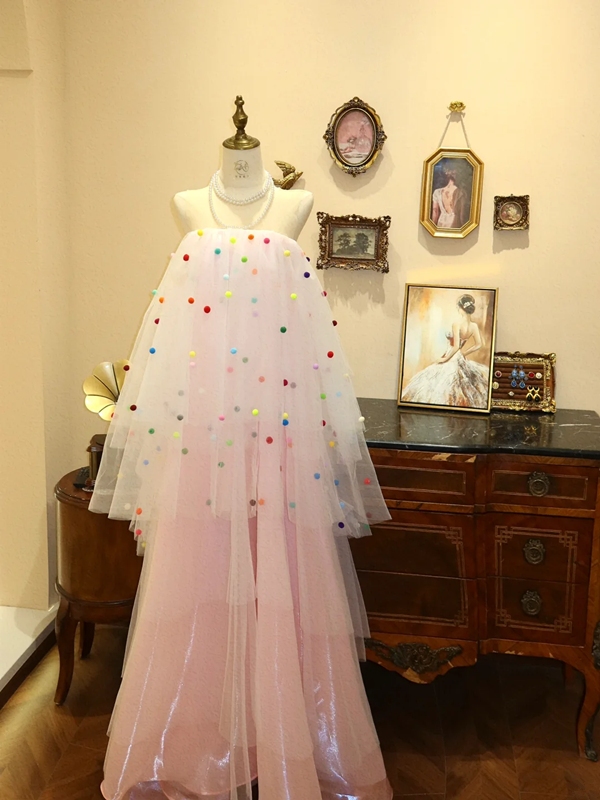 Pink strapless long ball gown, wedding dress R7162