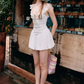 White Lace Cami Mini Dress With Ruffle Trim And Bow Detail R9282