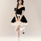 Black one-shoulder slim waist A-line puffy skirt homecoming dress R5399
