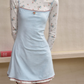 Light Blue Slip Dress with Floral Long-Sleeve Top, 2-Piece Outfit with Ruffled Trim and Mini Hem R9258