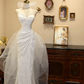 White strapless, fitted waist, bodycon mermaid long wedding dress R6569