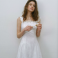 White Swiss Dot A-Line Mini Dress Women With Lace Ruffle Trim R9472