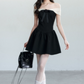 Black And White Off The Shoulder Mini Dress Women With Bow And Rose Detail R9406