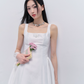 White French Hepburn Style Mini Dress Women With Square Neck And Bow Detail R9411
