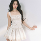 Fairycore White Floral Slip Dress with Lace Trim, Tiered Skirt and Spaghetti Straps R9275