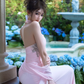 Pink Halter Neck Waist-Cinched Elegant Floor-Length Prom Dress R7088