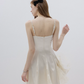 Cream White Satin Slip Mini Dress Women With Lace Inset Flounce Hem R9470