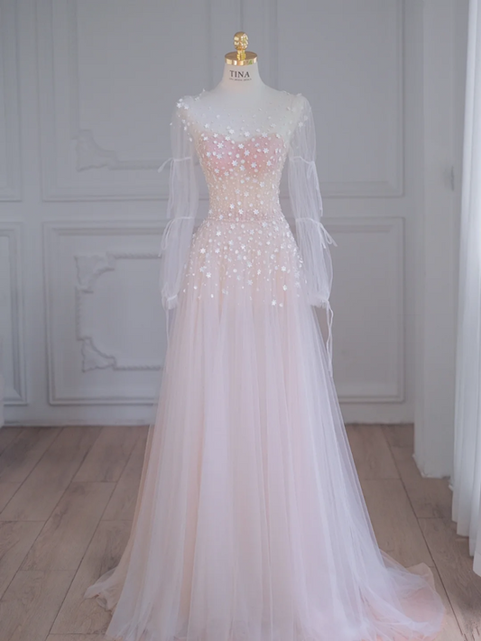 Pink gradient waist slim fantasy long dress ball gown bridal gown R5851