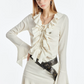 Cream White Ruffle Lace Up Long Sleeve Mini Dress Women Fall High Waist French Style R9387