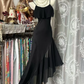 Black halter-neck fitted long elegant ball gown R7875