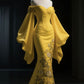 Yellow tube top Chinese sexy waist slim fishtail skirt dress, prom dress R5339