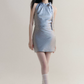 Grey Polka Dot Halter Neck Mini Dress Women With Bow Tie And Ruched Waist R9435