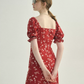 Red Floral Print Mini Dress Women With Puff Sleeves And Square Neck R9483