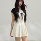Casual Summer Slim Fit Flare Mini Dress with Color Block Sleeves and Heart Cutout Design R9372