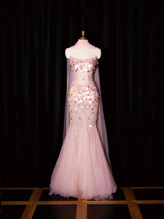 Light pink strapless, fitted, bodycon, sexy long ball gown/bridal dress R8945