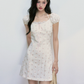 French Style Floral Print Mini Dress Women With Puff Sleeves And Lace Trim R9430