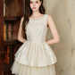 Elegant Off-White Jacquard Dress with Rhinestone Embellished Neck R9210