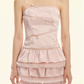 Pink Satin Cami Mini Dress With Bow Detail And Tiered Ruffle Skirt R9294