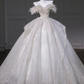 White one-shoulder bow neckline slim waist puffy skirt long dress bridal dress R5813