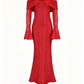 Red Lace Off-Shoulder Maxi Dress with Long Flare Sleeves R9135