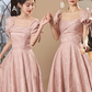 Pink short-sleeved slim-waist A-line maxi bridesmaid dress R6111