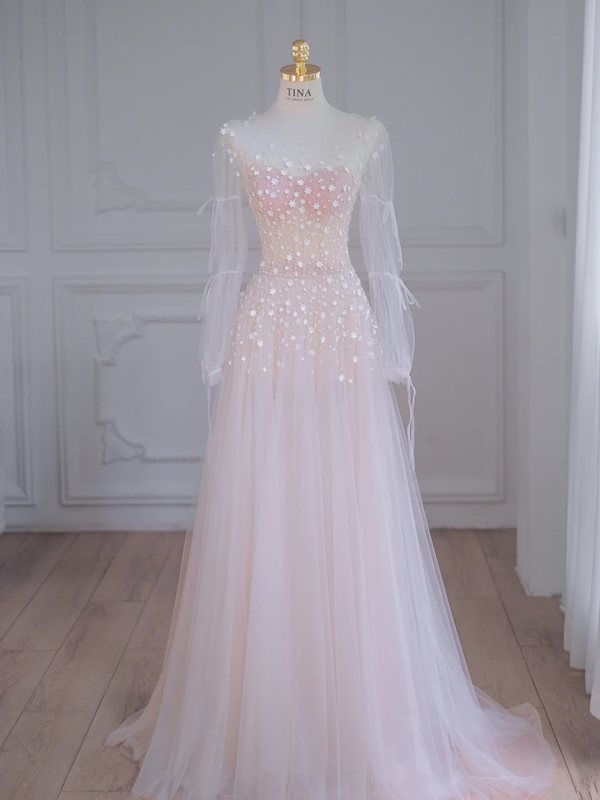 Pink gradient waist slim fantasy long dress ball gown bridal gown R5851