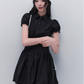Black Polo Style Mini Dress Women With Puff Sleeves And Smocked Waist R9447