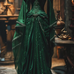 Green square neckline, fitted waist, elegant classic long ball gown R7201