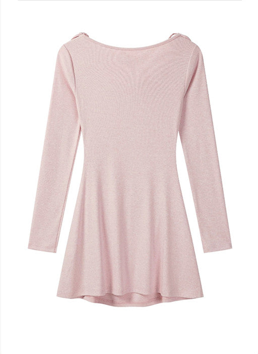 Dusty Pink Cowl Neck Long Sleeve Dress with Shoulder Ties R9174