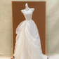 White lace halterneck waist tulle skirt long dress bridal gown R5736