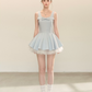 Coquette Bow Square Neck Flounce Dress with Sheer Tulle Layer R9216