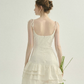 Cream White Tiered Ruffle Mini Dress Women With Tie Straps And Bow Detail R9487
