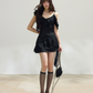 Black Lace Off Shoulder Cami Dress Women Summer High Waist A Line Mini Dress R9383