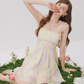 Pastel Yellow Floral Print Cami Mini Dress Women With Smocked Waist And Tie Straps R9491