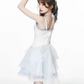 Sweet Style White and Light Blue Dress with Corset Top, Tiered Lace Skirt and Spaghetti Straps R9274
