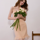 French Vacation Pink Cami Dress Ruffle Trim Mini Dress Summer Slim Party Dress R9465