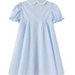 Light Blue Striped Peter Pan Collar Dress with Puff Sleeves R9214