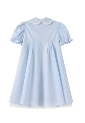Light Blue Striped Peter Pan Collar Dress with Puff Sleeves R9214