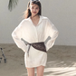 Western Style Off-White Eyelet Embroidered Shirt Dress with Waist Tie R9363