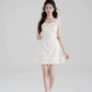 Cream White A-Line Dress, Women's Ruffle Neck Textured Sleeveless Mini Dress R9336