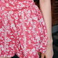 Pink Floral Print Cami Mini Dress with Lace Trim, Bow Detail and Tiered Ruffle Skirt R9276
