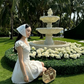 Coquette White Linen-Blend Mini Dress with Matching Headscarf R9342