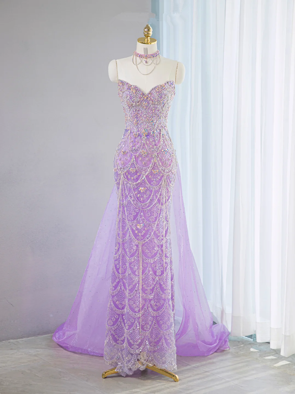 Light purple strapless fitted long ball gown, bridal dress R9035